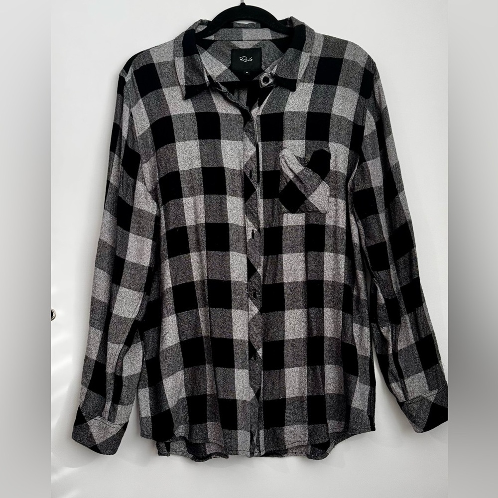 Rails Black Gray Buffalo Plaid Button Front Shirt Size XL